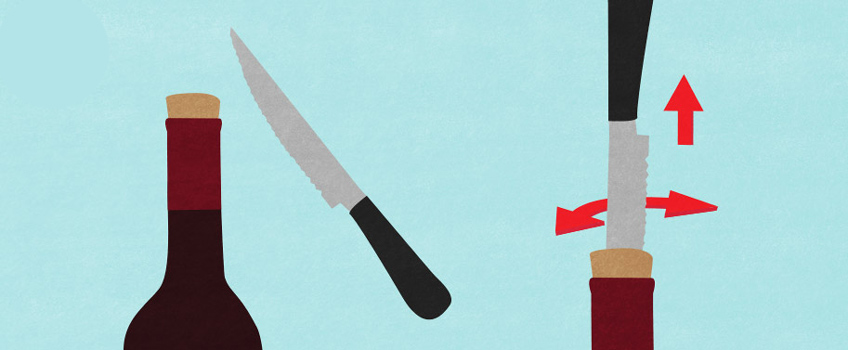 cách mở chai rượu vang bằng dao nhọn